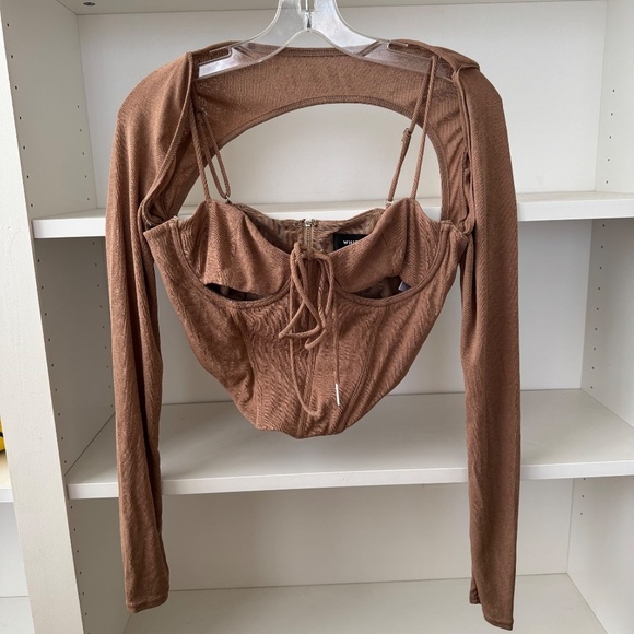 WHITE FOX Next To Me Long Sleeve Crop Mocha - Picture 3 of 7